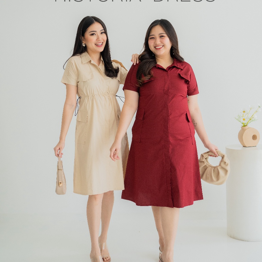 Terkini Lilybelle Historia Dress Midi Cargo Tali Serut Slim-fitting.