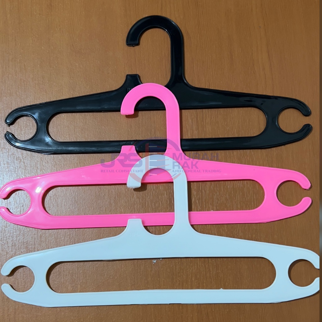 Hanger 17 inch hitam, pink ,putih (1 lusin) / Gantungan Baju Plastik Elastis / Hanger Laundry Dewasa