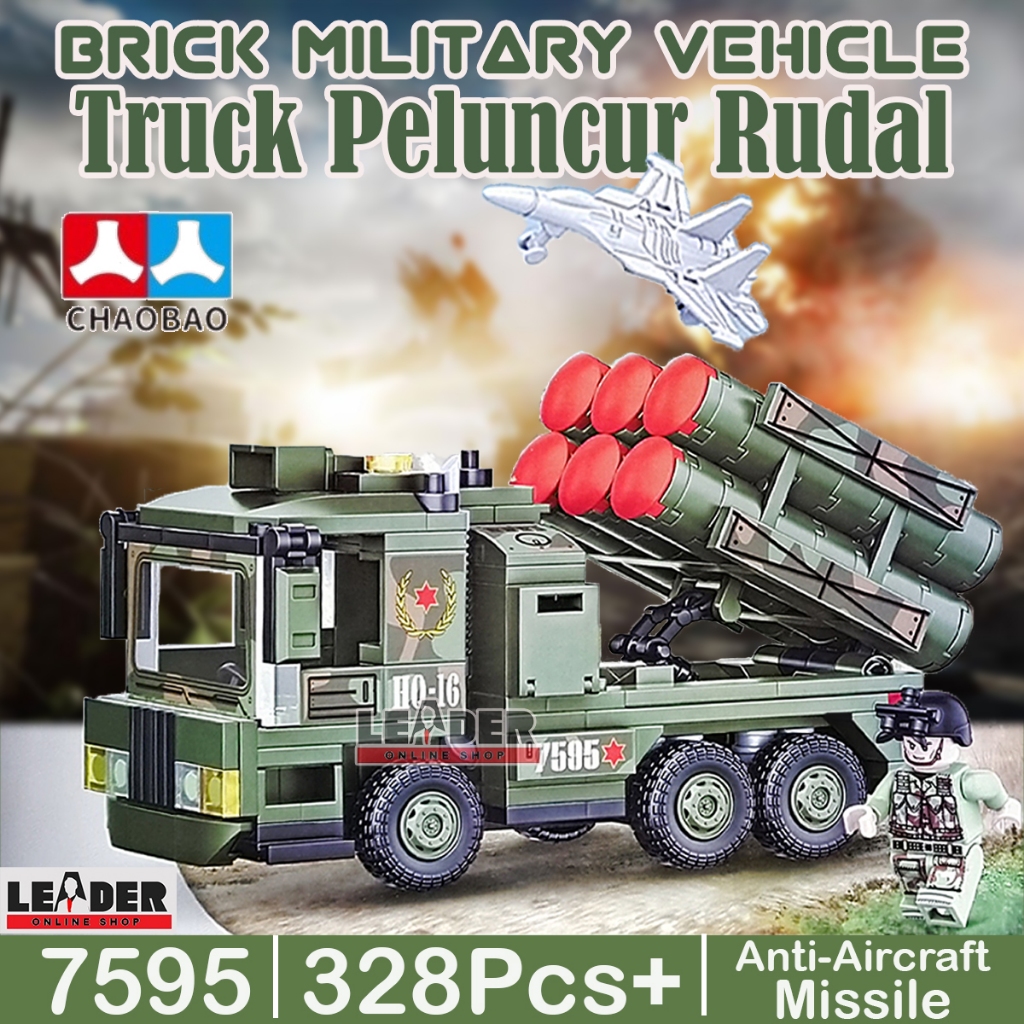 MAINAN DIY NOTLEGO BRICK TRUCK MILITER PELUNCUR RUDAL 328Pcs MILITARY VEHICLE ANTI-AIRCRAFT MISSILE 