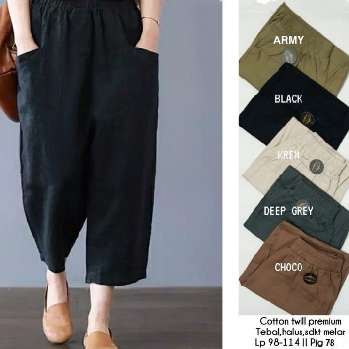 Star Seller.! CELANA WANITA JUMBO PINGGANG KARET - SASHA CROP PANTS / CELANA KOREA TERBARU SASHA PAN
