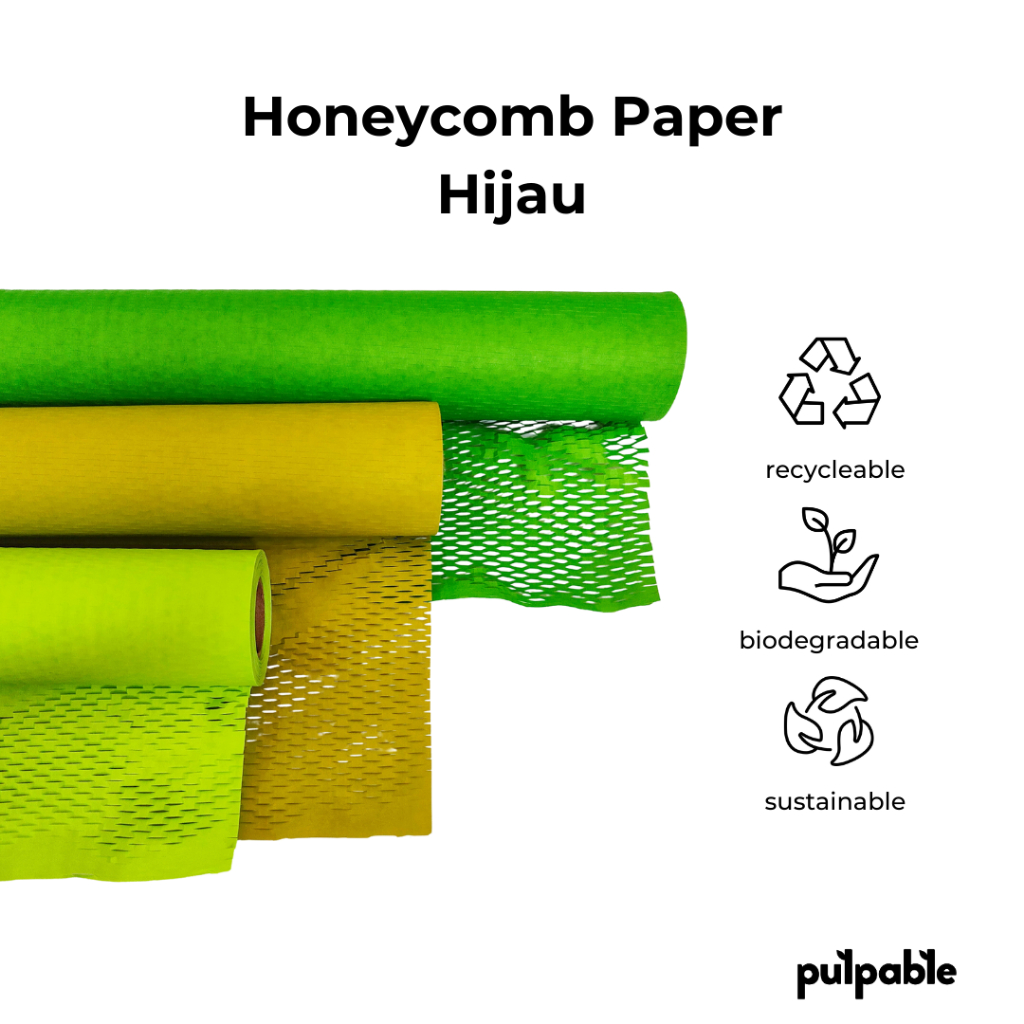 

10m Green Honeycomb Paper Wrap / Eco Bubble Wrap hijau - Pulpable - protective packaging
