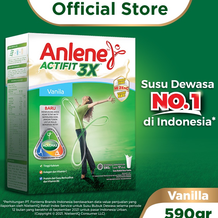 

KODE BED512 Anlene Actifit 3X Susu Bubuk Dewasa Vanila 590g - Nutrisi Tinggi Kalsium Untuk Tulang, Sendi, dan Otot