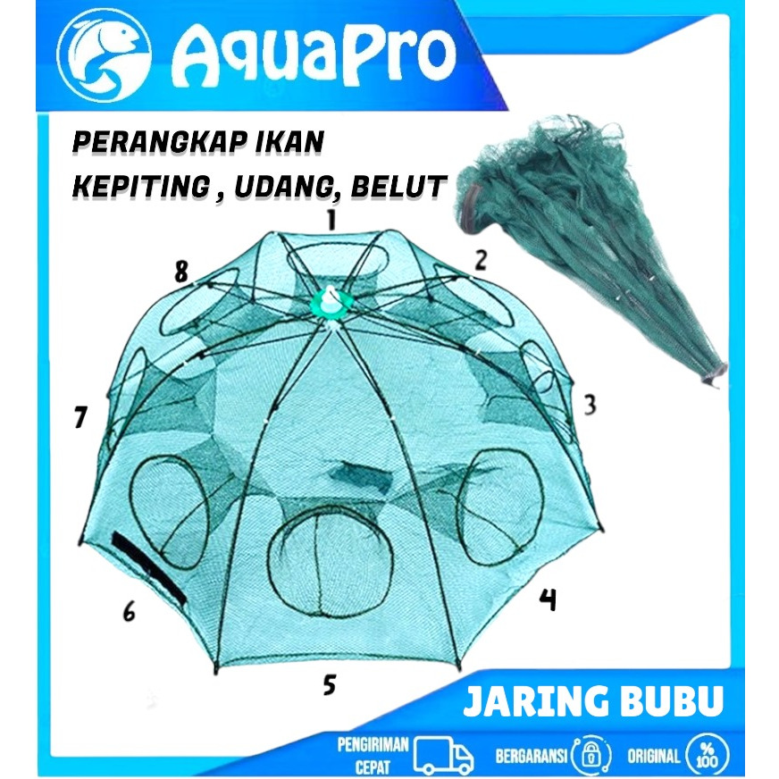 Foto Aquapro Payung Bubu 8 Lubang Jaring Jebakan Perangkap Udang ikan Kepiting / Jaring Bubu Perangkap Ikan