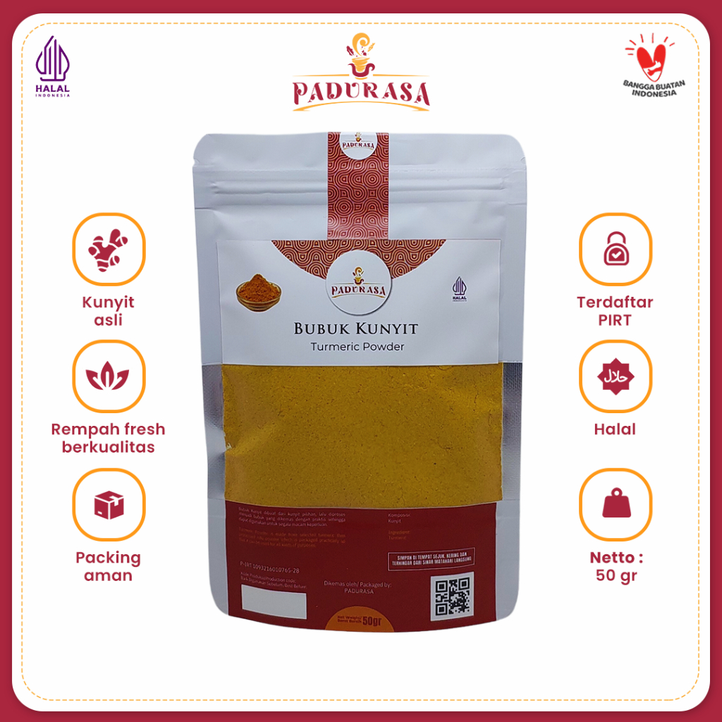

Bumbu Dapur Kunyit Bubuk Murni Padurasa Pouch Tumeric Powder 50 Gram 100% Original Rempah Masakan Asli Tanpa Campuran Berkualitas