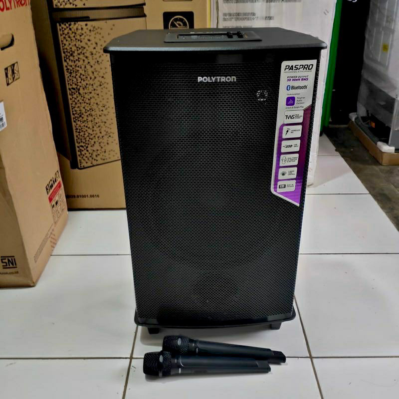 Speaker aktif Polytron 12 inch PAS PRO 12F6 + 2 mic wireless. Ampli meeting portable