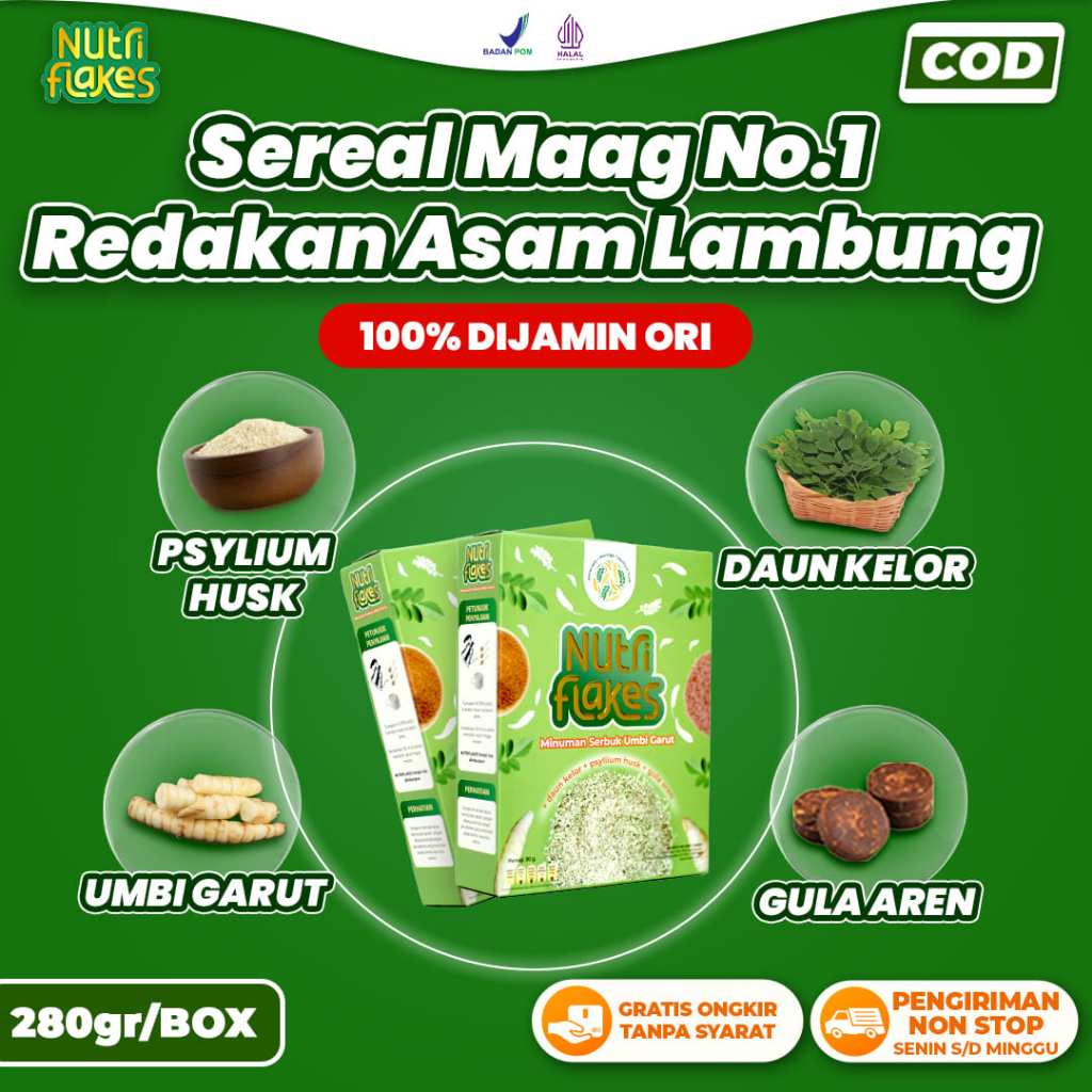 

Nutriflakes Original Official - Sereal Umbi Garut Makanan Sehat Atasi Asam Lambung Maag Obat Gerd dan Sarapan Diet COD Flash Sale