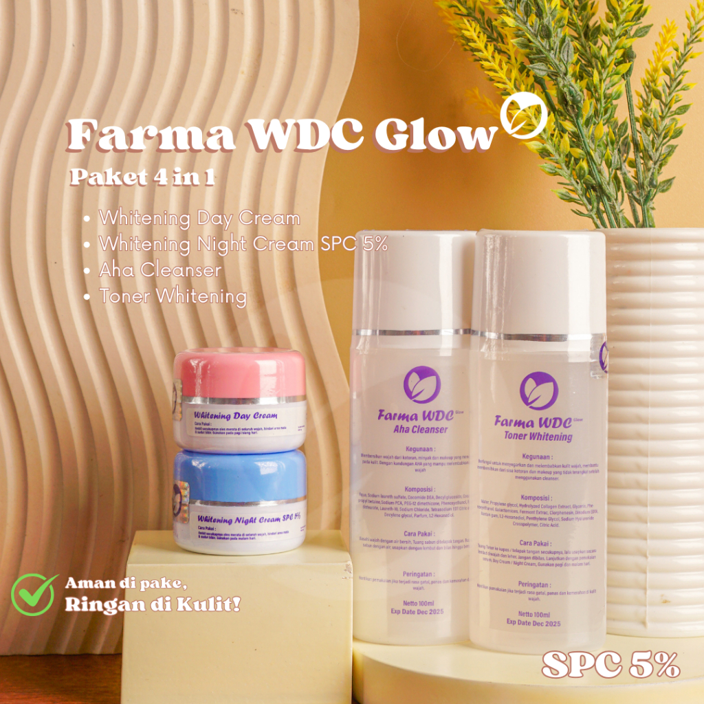 FARMA WDC GLOW PAKET SKINCARE ISI 4 WHITENING SPC5% ORIGINAL 100%