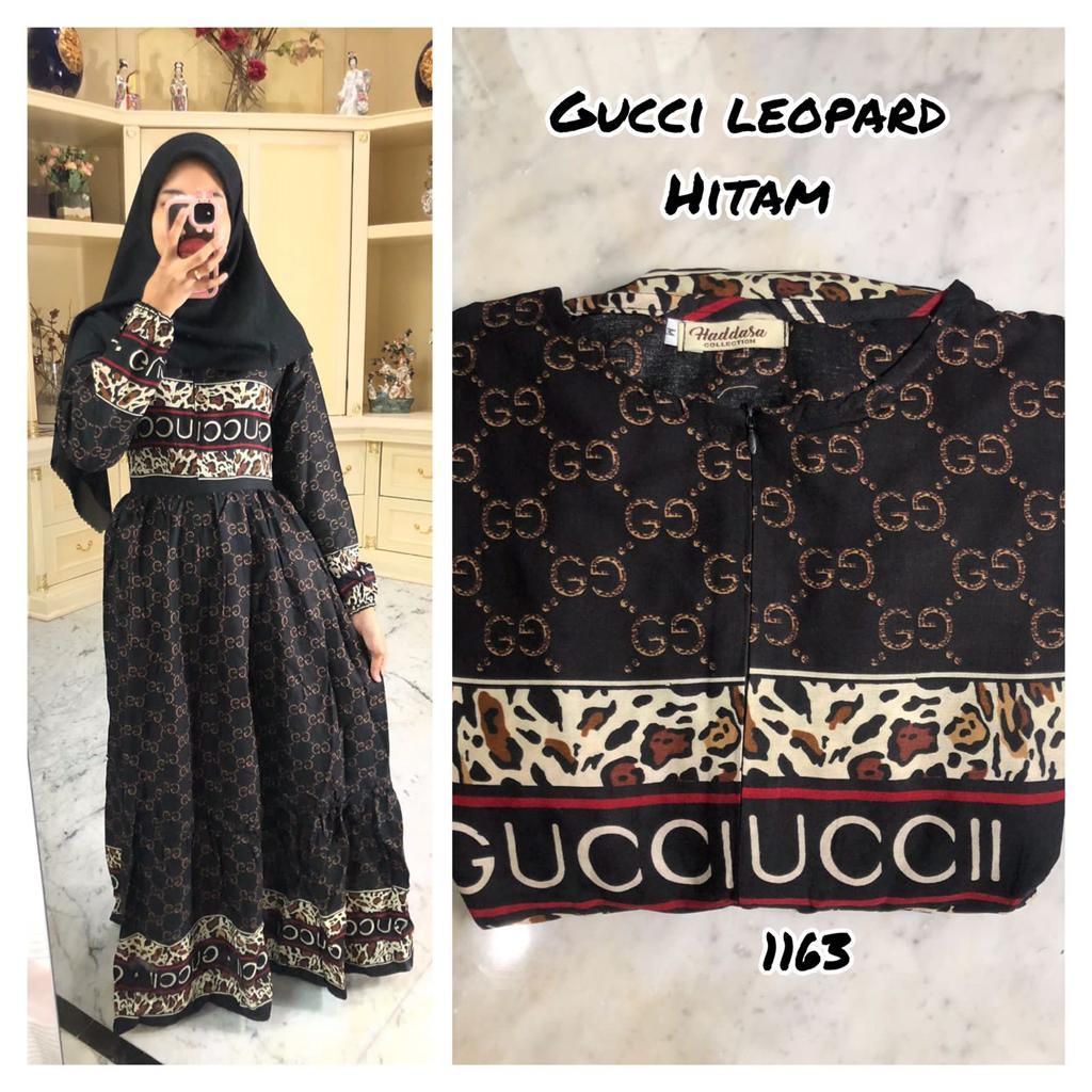 GAMIS RAYON MOTIF GUCCI LEOPARD (HITAM)
