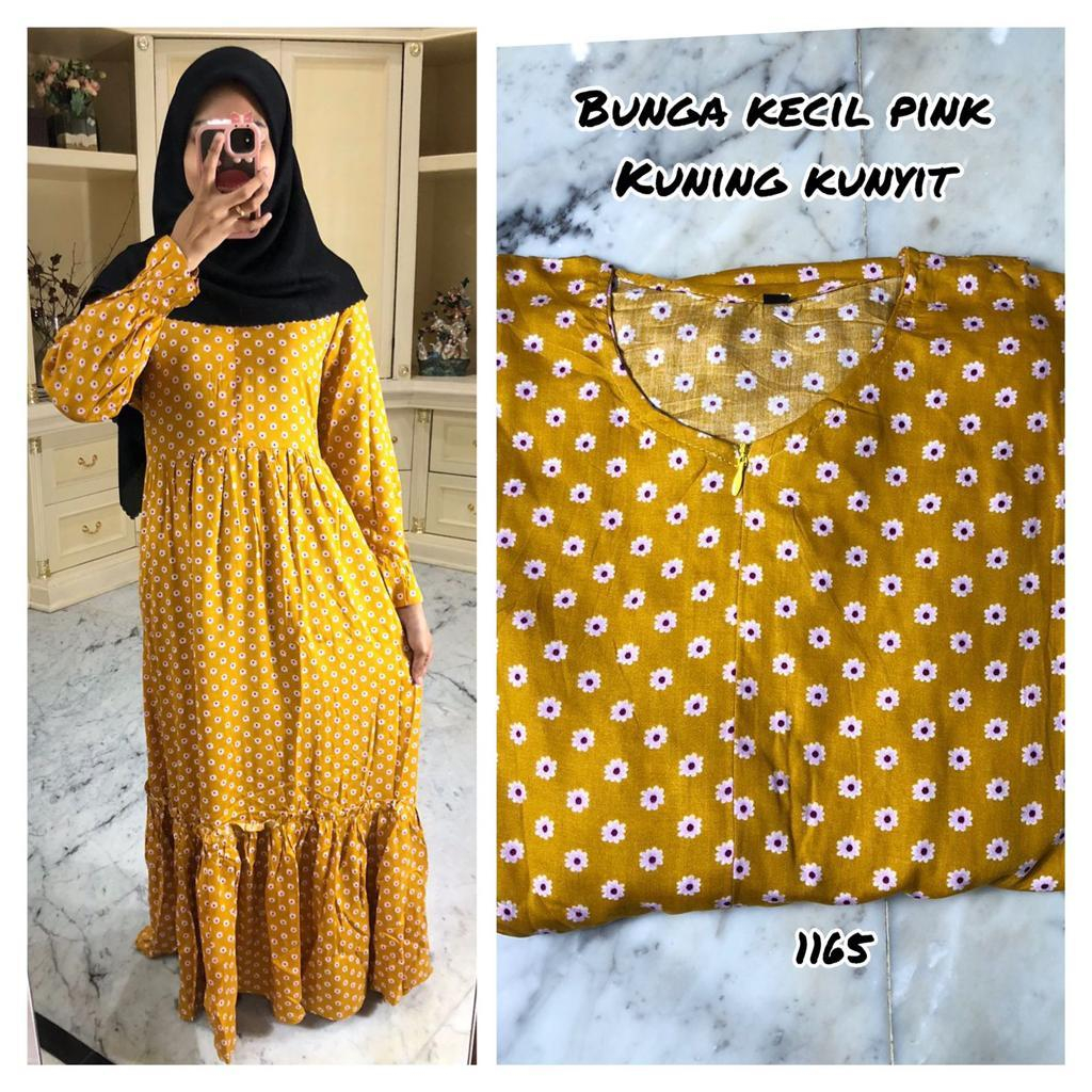 GAMIS RAYON MOTIF BUNGA KECIL PINK (KUNING KUNYIT)