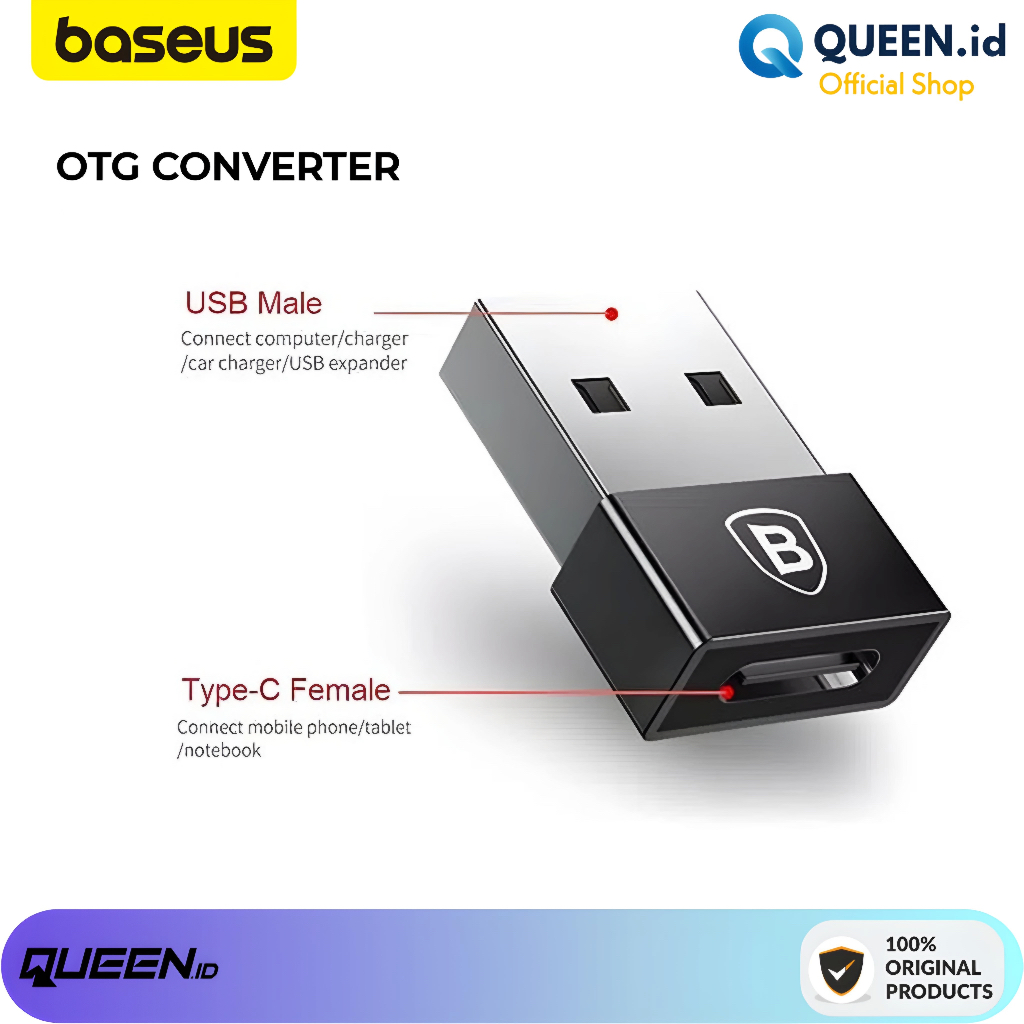 Baseus OTG Adapter Converter USB A To Type-C - OTG USB A to C Support Fast Charging