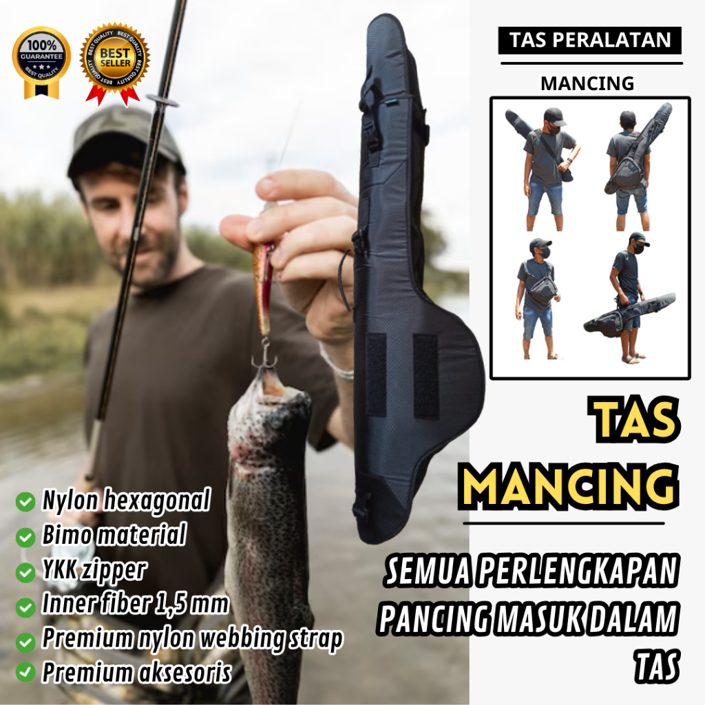 tas pancing Jumbo 4 Joran Selempang Kuat Bahan Tebal Premium aksesoris keren Ransel Terbaik kantong 