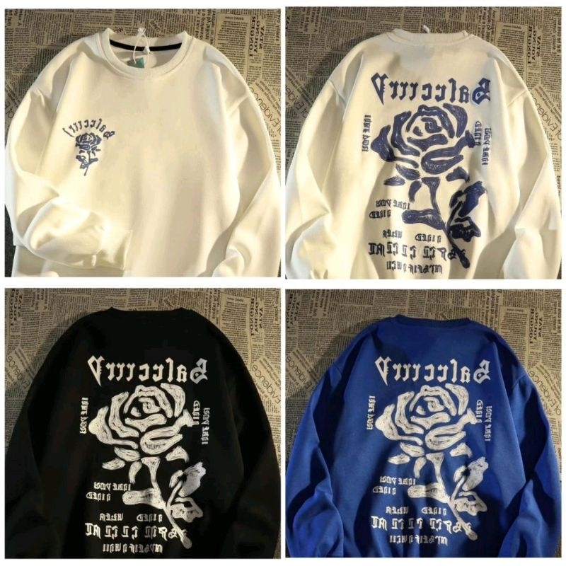 NEW ROSE SWEATER WANITA PRIA CREWNECK OVERSIZE SWEATER KOREA STYLE