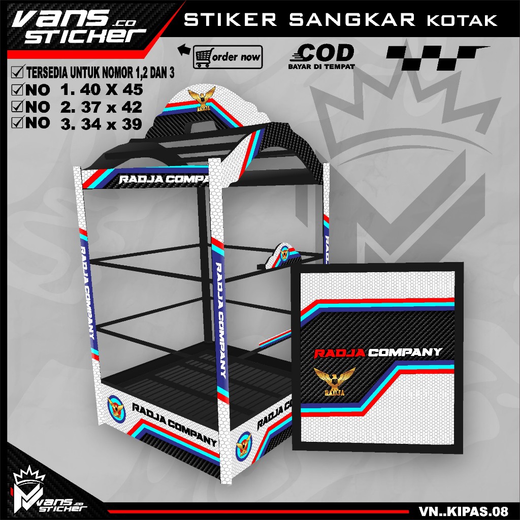 Stiker Decal Sangkar Burung Kipas Kotak  No. 1, 2, 3 Stiker Sangkar kotak kacer,pentet ,Motif RADJA