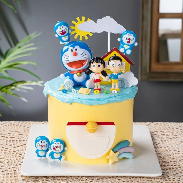 CAKE TOPPER MINIATUR KARAKTER DORAEMON ISI 4 PCS/ FIGURE, PAJANGAN KARAKTER DORAEMON BIRU
