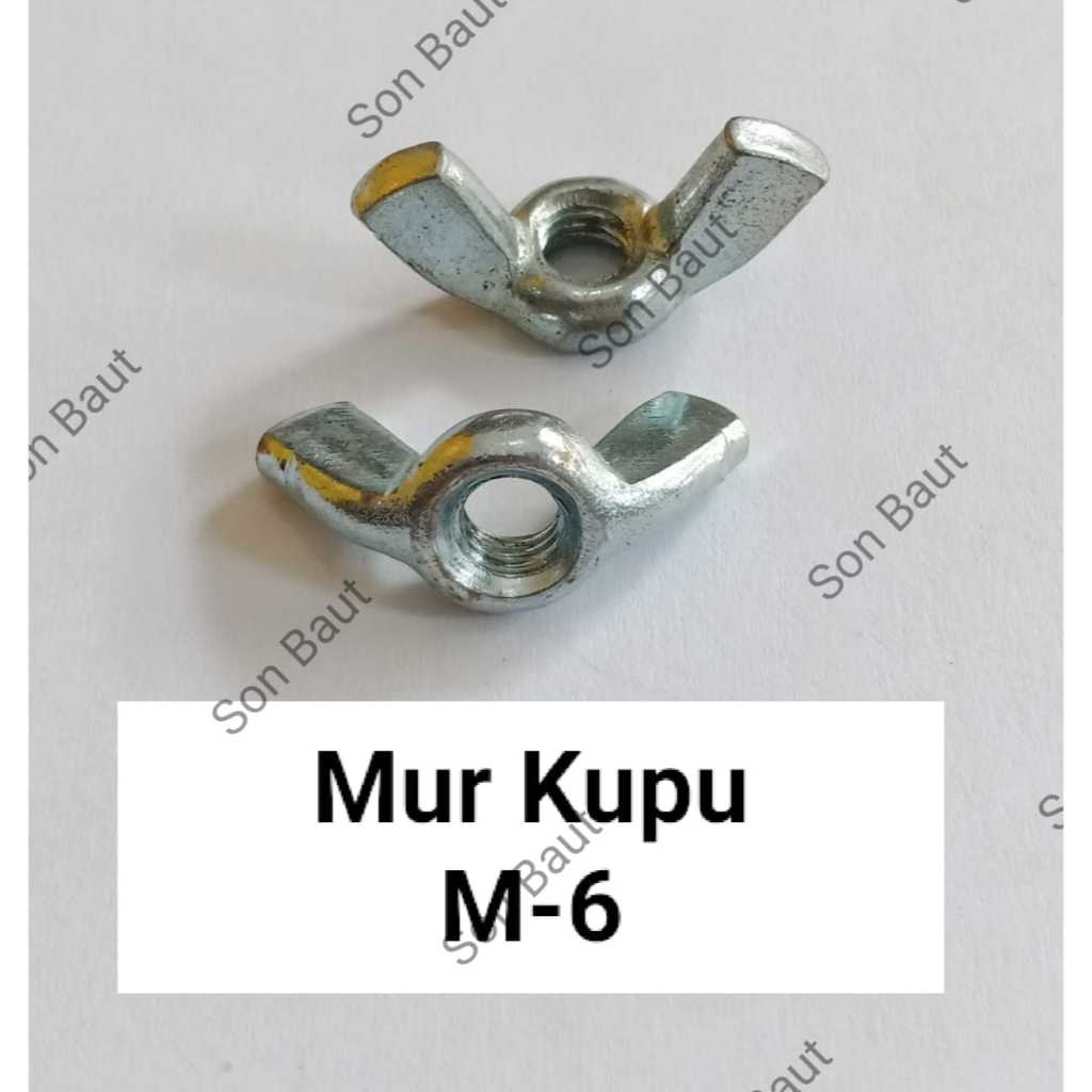 Mur Kupu M6 / Mur kuping Baut 10 Putih Galvanis