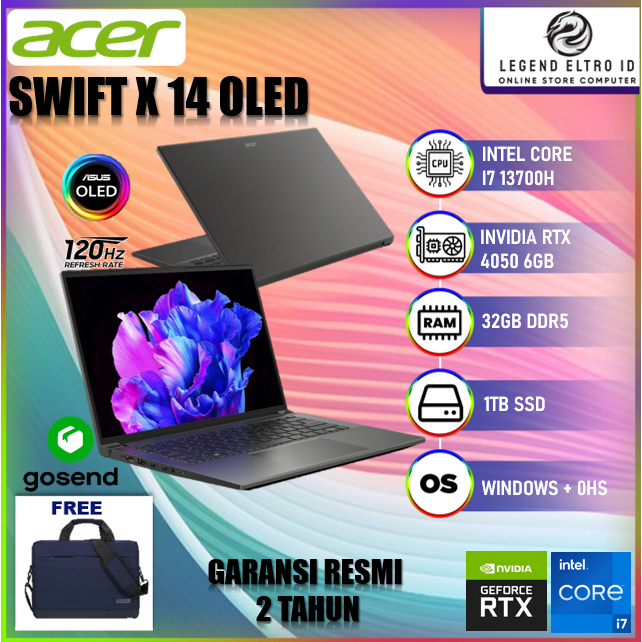 Laptop ACER SWIFT X 14 OLED SFX14 I7 13700H RTX4050 6GB/ 32GB 1TB W11+OHS 14.5 2.8K 120HZ 2YR+1ADP BLK -71G.70KB