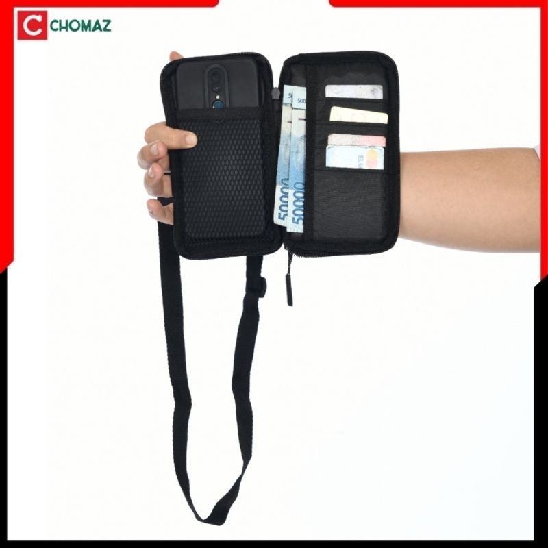 Dompet gantung Leher - Dompet Hanging Wallet - Tas Hp - Sling Bag Mini 0.5 Abu Chomaz