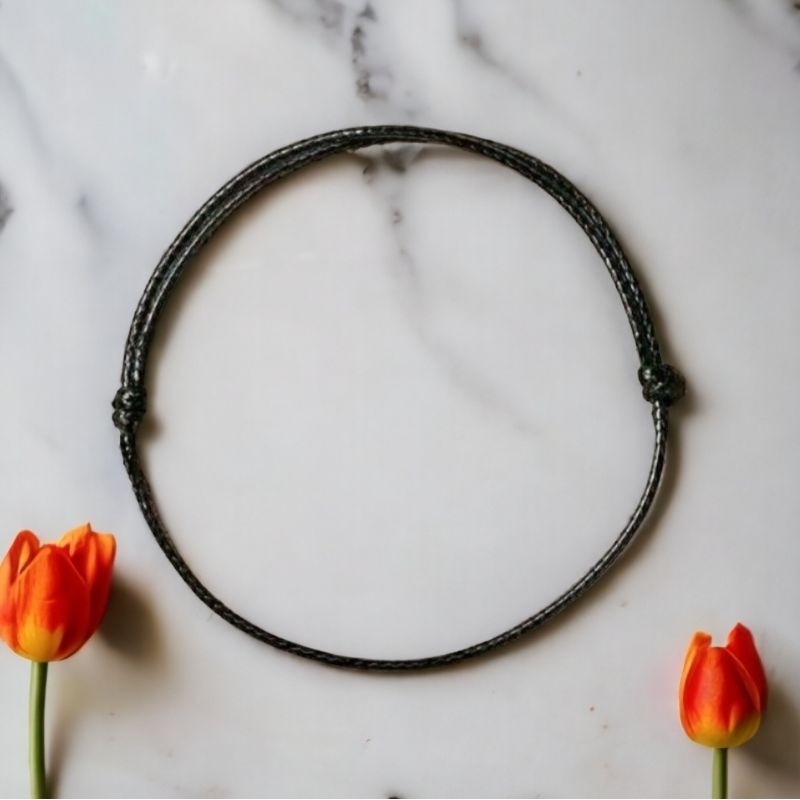 Jual gelang tali korea ukuran 1mm simple polos black/hitam design casual untuk unisex pria dan wanit