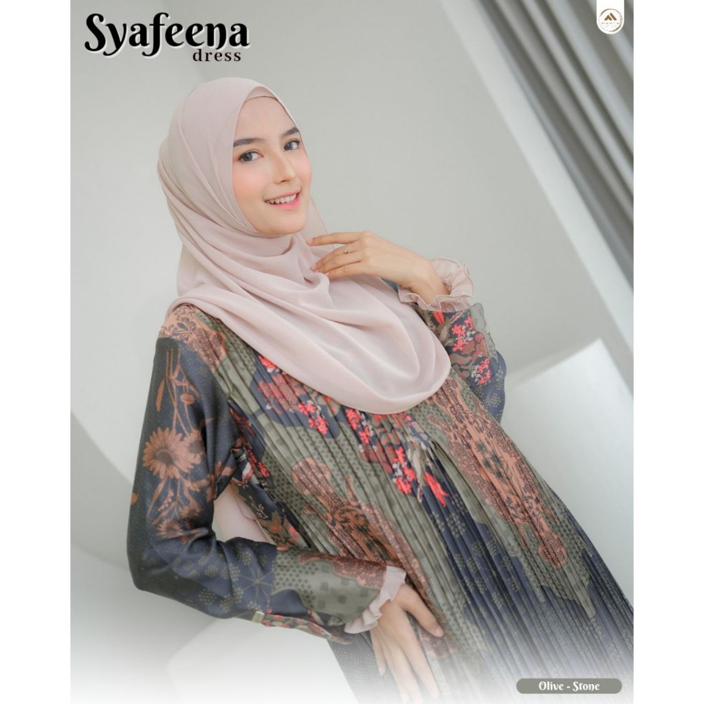 GAMIS WANITA PLISKET MOTIF TERBARU BAHAN SILK PREMIUM FREE PASHMINA CERUTY GAMIS SYAFEENA ORI MAHYA 