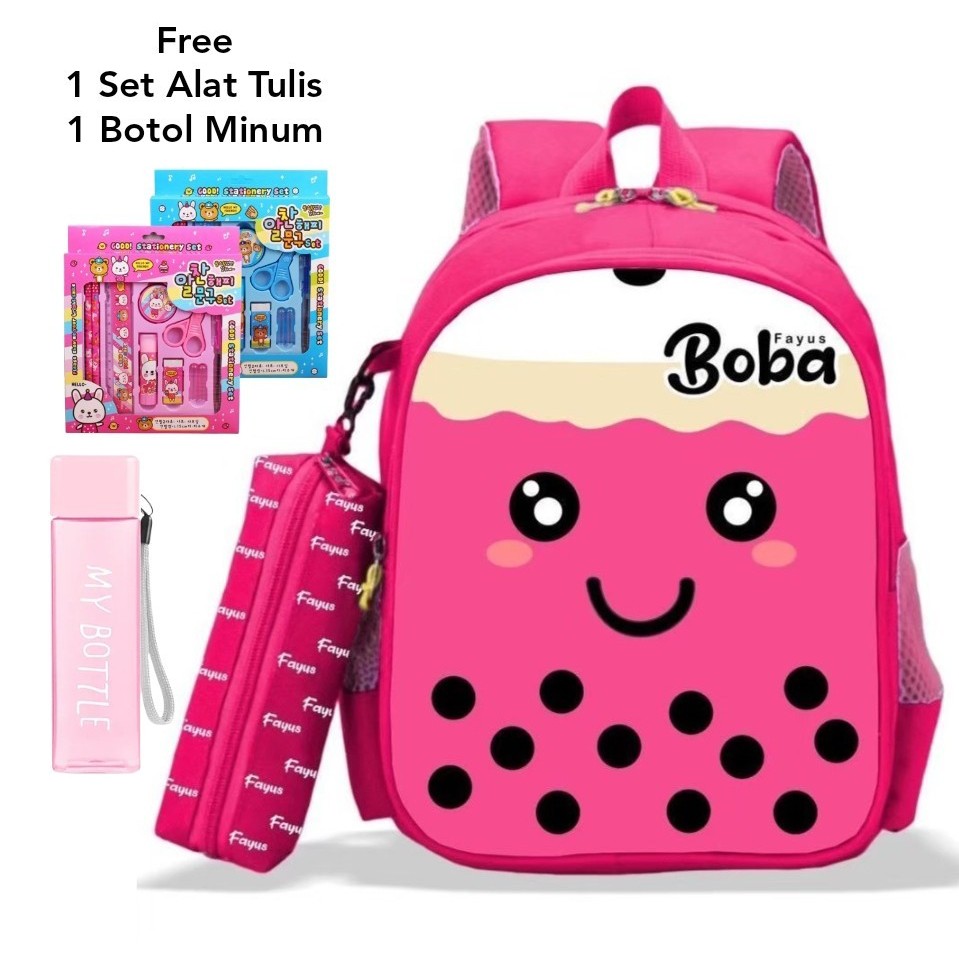 BANYAK BONUSNYA Tas Ransel Anak Permepuan Motif Boba Tas Anak Sekolah Tk Sd Ukuran Besar Free Set Al