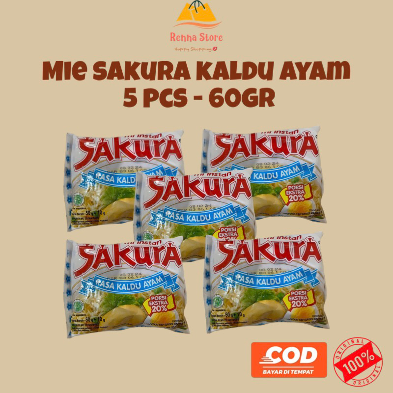 

SAKURA Mie Kuah Kaldu Ayam 50+10 gr extra 20 persen (isi 5pcs)