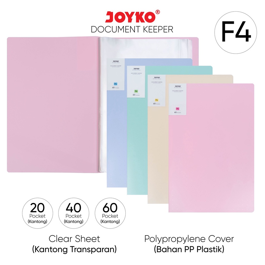 

[✶E21>] Document Keeper Clear Holder Map File Dokumen Folder Joyko F4 Pastel Buruan Order Gan