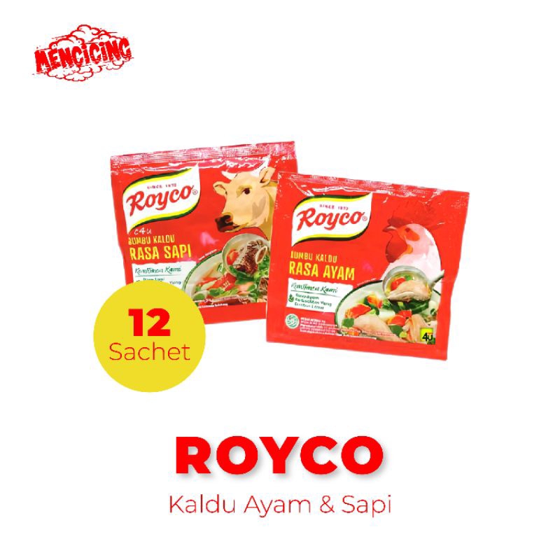 

Royco Bumbu Kaldu Rasa Ayam Sapi 12Sachet / Royco Mencicing 1Renceng 12 Sachet