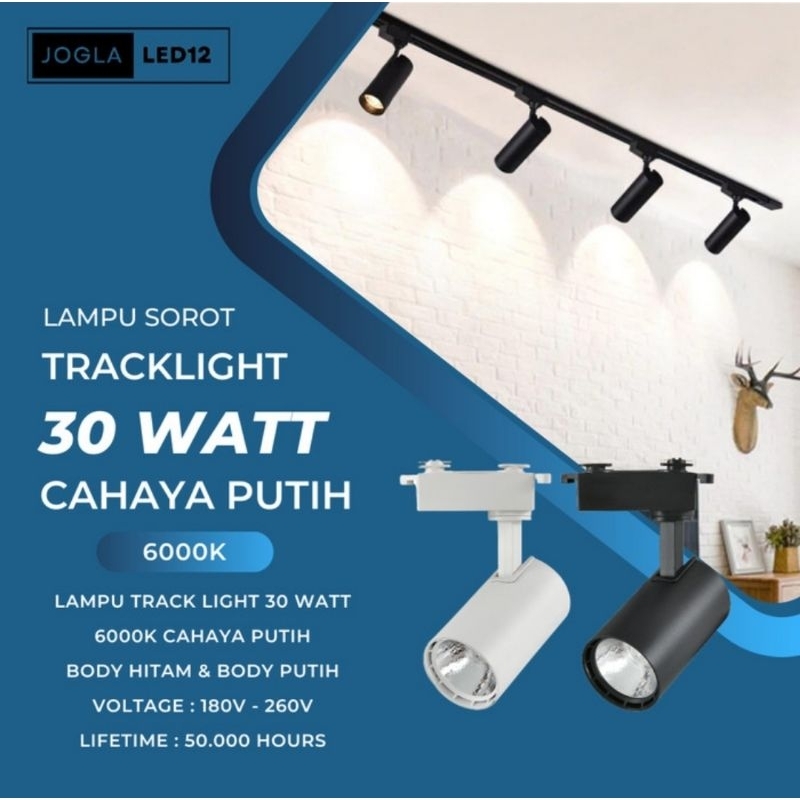 Lampu Led Tracklight COB 30 Watt 6000K Cahaya Putih Hideki