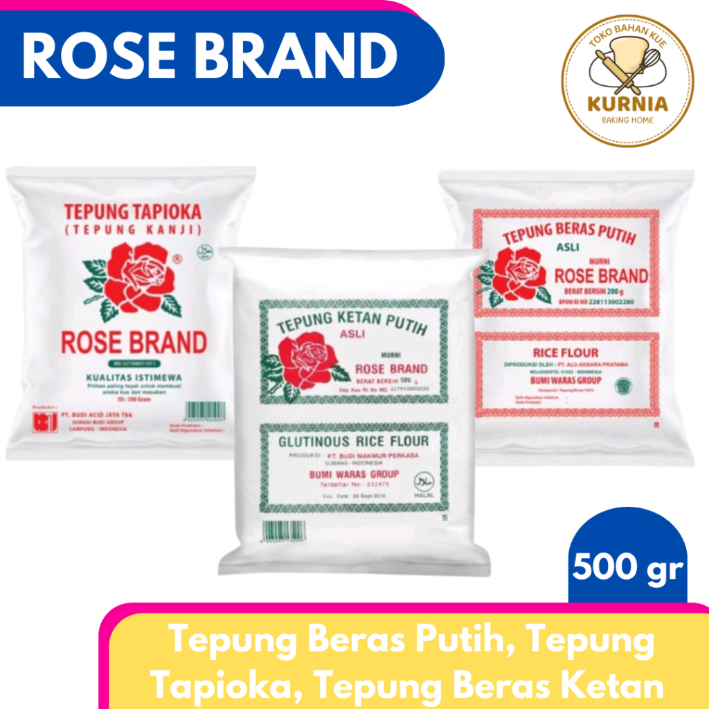 

ROSE BRAND TEPUNG BERAS PUTIH / TEPUNG TAPIOKA / TEPUNG BERAS KETAN KEMASAN 500 gr