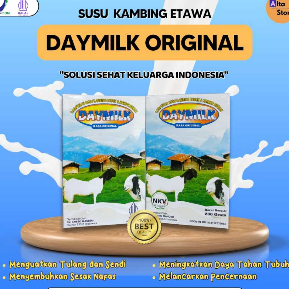 

DAYMILK SUSU KAMBING ETAWA- Rasa Original - Cokelat - Vanilla - Jahe - Atasi Asam Lambung - Nyeri Sendi - Gangguan Pernafasan - Netto 200 gram, Halal BPOM