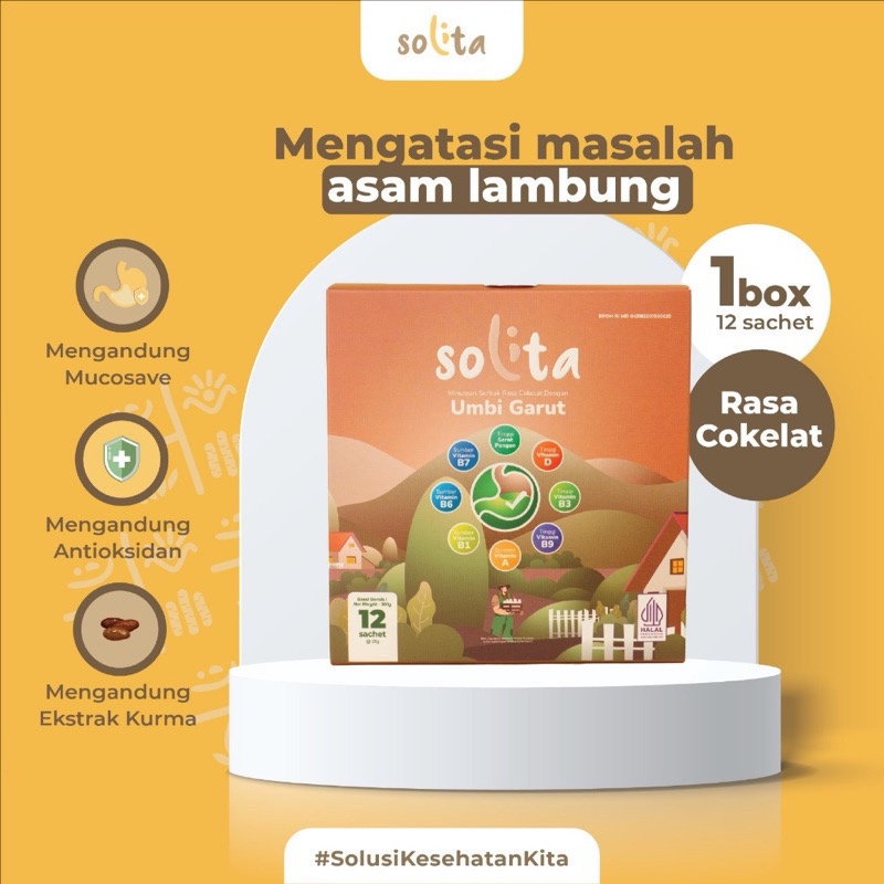 

SOLITA Cokelat - Minuman Serbuk Umbi Garut - Atasi Asam Lambung - 1 Box isi 12 Sachet