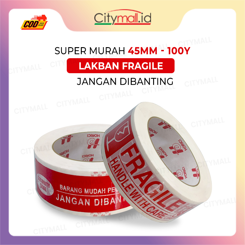 

HORICI TAPE 45MMx100Y lakban Fragile Jangan di banting Isolasi Mudah Pecah Belah Aneka varian termurah satuan