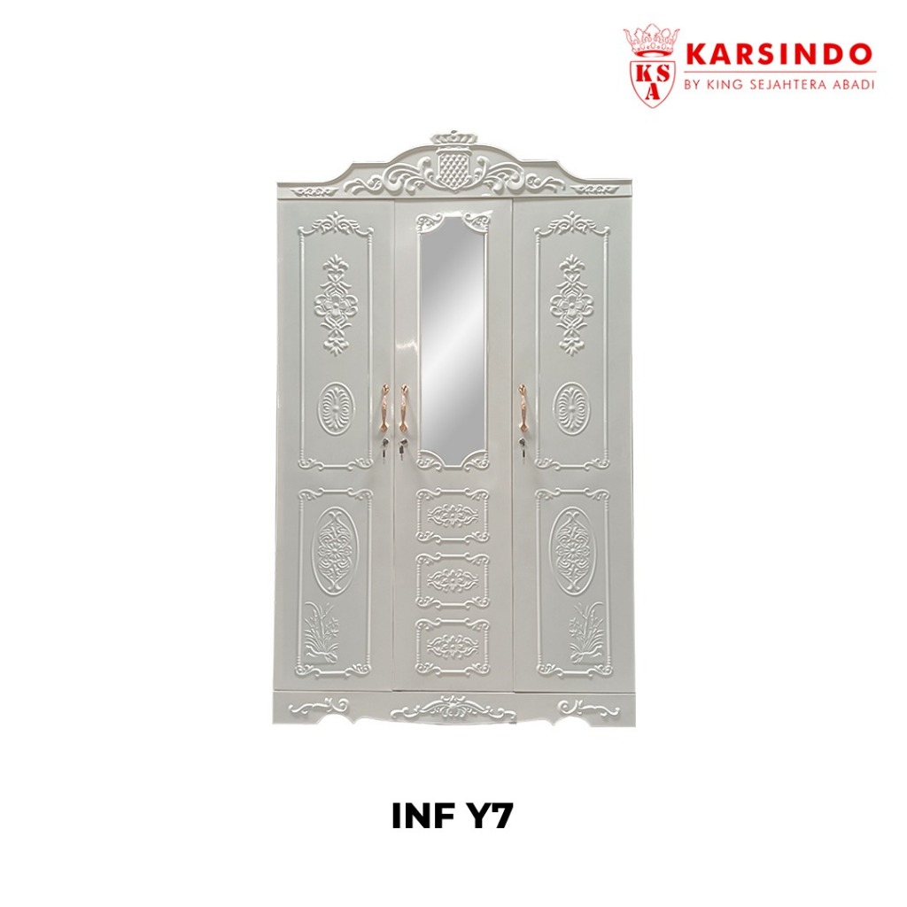 LEMARI PAKAIAN IMPORT BESI 3 PINTU SWING INF-Y7 / LEMARI BAJU IMPOR BAHAN PLAT BESI 3 PINTU SWING IN