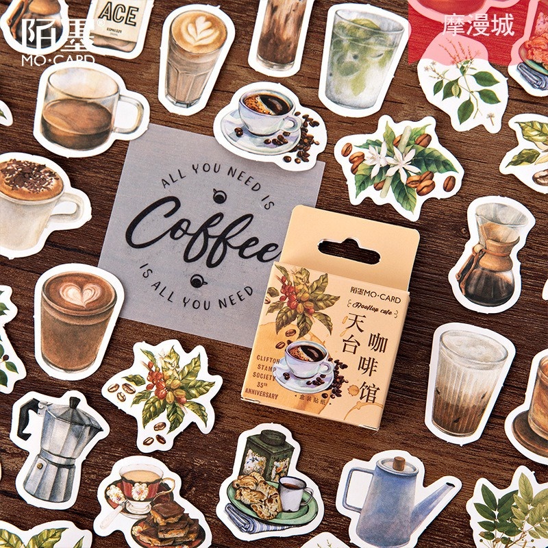 

【MAPLESOL】46pcs Sticker Mini Box Coffee Series / Stiker Kertas Bujo Journaling Bullet / Cafe Deco Sticker Planner DIY Scrapbook Stiker Kopi Minuman Korea / Scrapbook Aesthetic