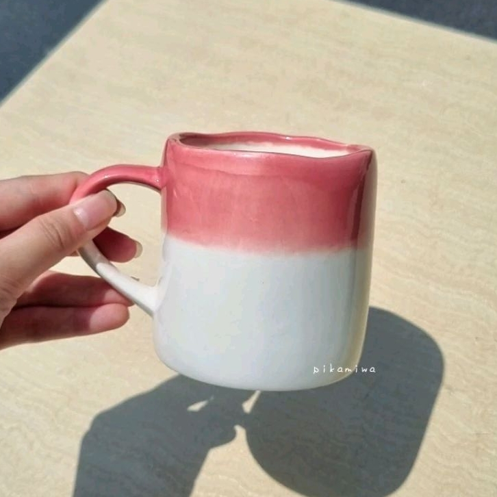MUG KOREAN WHITELINE mug keramik murah mug lucu mug cantik mug pink hadiah lucu hadiah murah gelas k