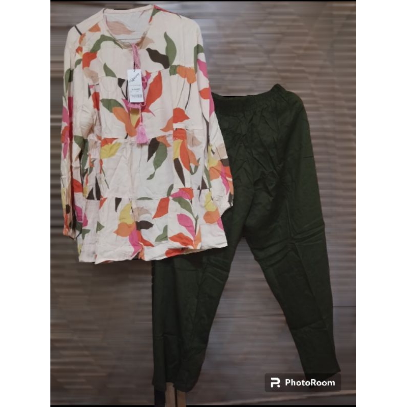 Setelan kemeja rayon/ setelan long tunik rayon/setelan rayon twil/setelan jumbo