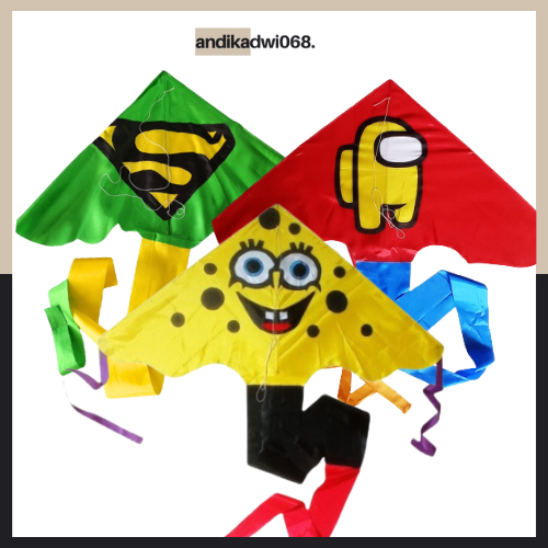 [MALL] LAYANGAN KAIN PANTAI MAINAN ANAK / LAYANGAN KNOCKDOWN KARTUN TEMPEL / MAINAN OUTDOOR / LAYANG