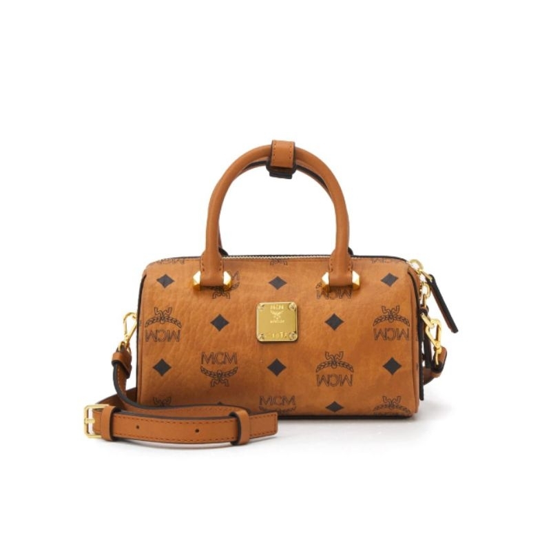 MCM Mini Boston Bag Visetos Cognac