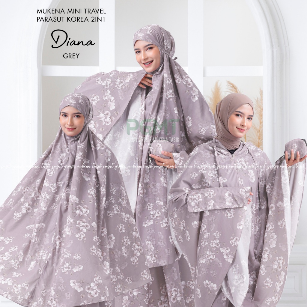 PUSAT GROSIR MUKENA TASIK - MUKENA DEWASA TRAVEL MINI 2IN1 PARASUT KOREA MOTIF DIANA ( FREE SAJADAH 