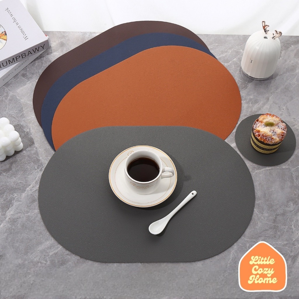 Akino Duo Leather Placemat / Alas Meja Makan / Tablemat / Taplak Mejan PU kulit / Waterproofm Anti Slip Elegan Warna Cantik