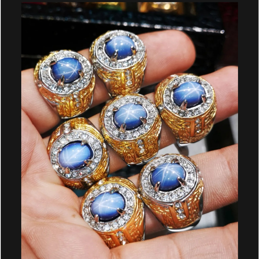 CINCIN BATU AKIK PERMATA AMERICAN STAR BLUE 6 STAR MINIMALIS