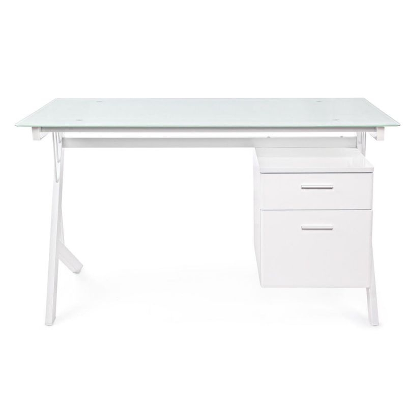 Meja Kerja - Meja Kantor - Meja Belajar Kaca Tempered Glass 9680 IS