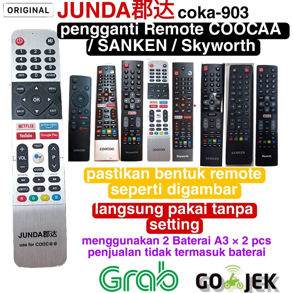 Terupdate REMOTE SMART TV COOCAA ANDROID JUNDA 903 REMOTE LED SKYWORTH REMOTE LED SANKEN LUMIRE 70