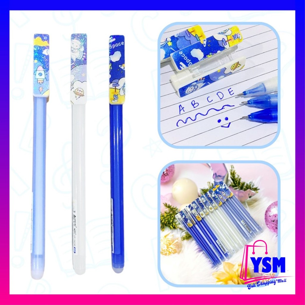 

YSM Pulpen Gel Karakter Kartun Astronot Space Pena Blue Ink Gel Bisa Hapus Karkter 0.5mm Pena Aesthetic Planet GlitterAlat Tulis Sekolah Kantor Stationary