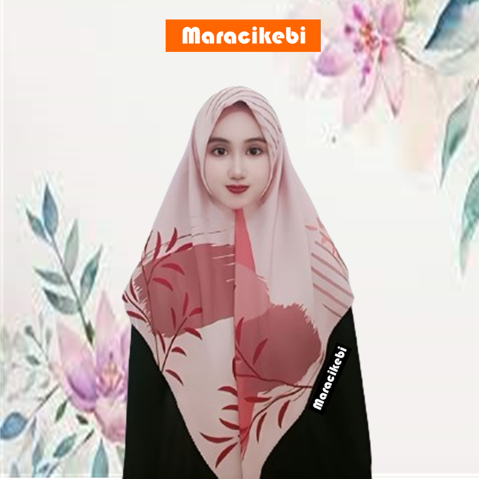 KERUDUNG SEGIEMPAT MOTIF HIJAB MARACIKEBI PINK BABY SALEM