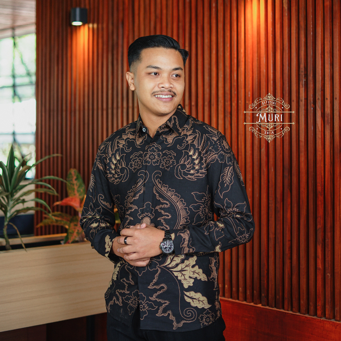 MAHKOTA DEWA COKLAT Kemeja Batik Baju Batik Pria Katun Prima Lengan Panjang Dengan Kancing Executive