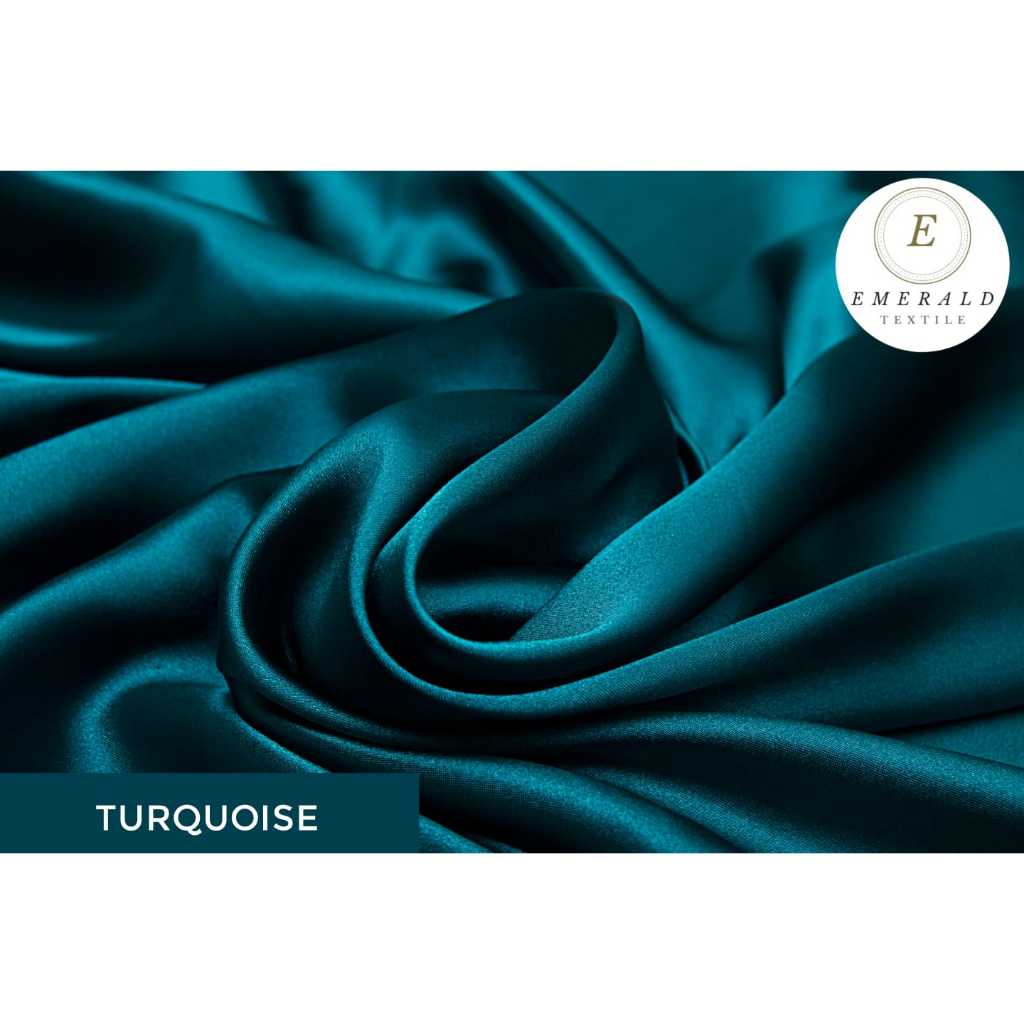( BUKAN HIJAB ) SETENGAH METER Kain Satin Charmuse Silk Premium - Turquoise/Hijau Tosca ( HARGA PER 