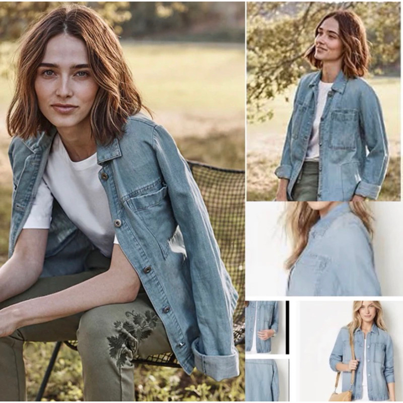 j*jill denim cotton linen blend button shirt