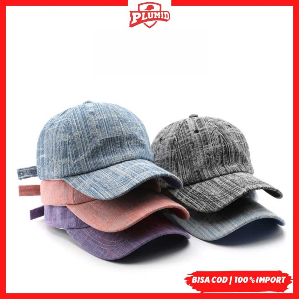 PLUMID - Topi baseball impor salur motif jeans robek katun unisex topi pria wanita TP 151