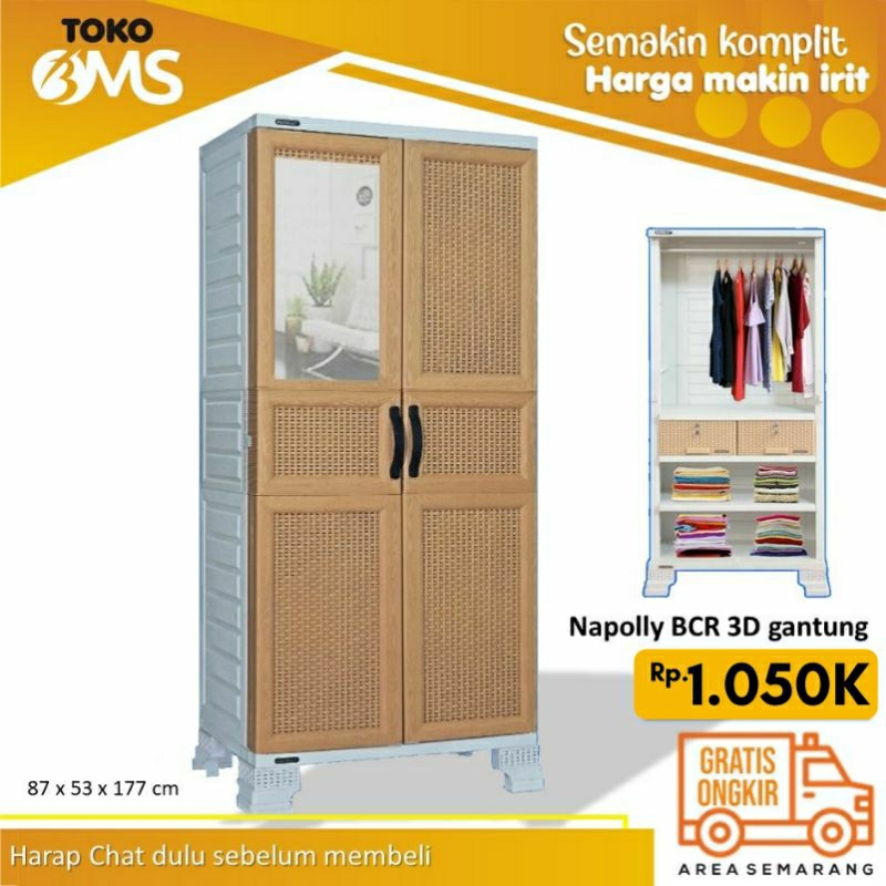 Promo lemari plastik jumbo NAPOLLY kaca gantung type BCR 3D 8577 G Murah TOKO BMS